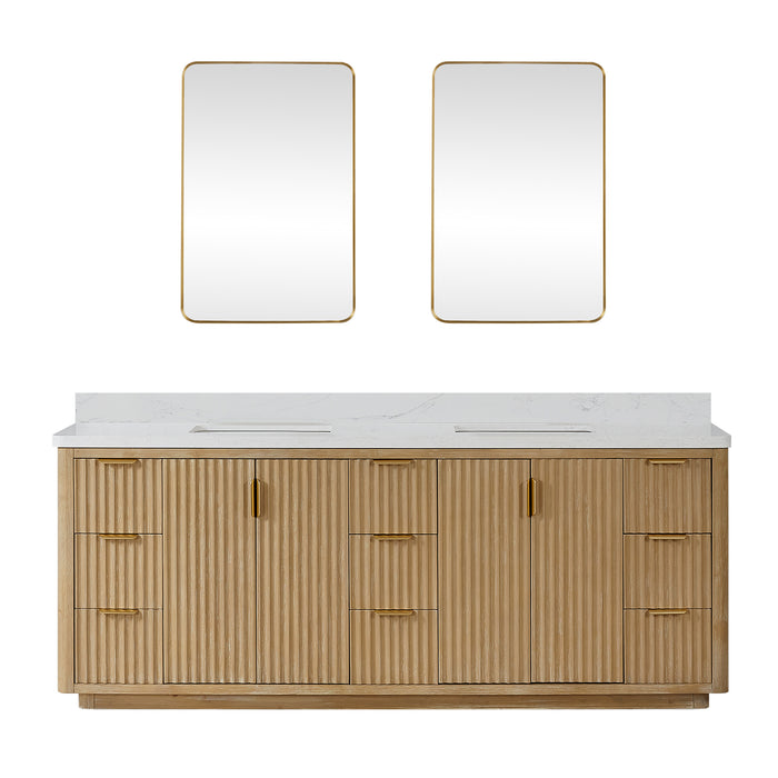 Cádiz 84in. Free-standing Double Bathroom Vanity in Washed Ash Grey with Composite top in Lightning White and Mirror