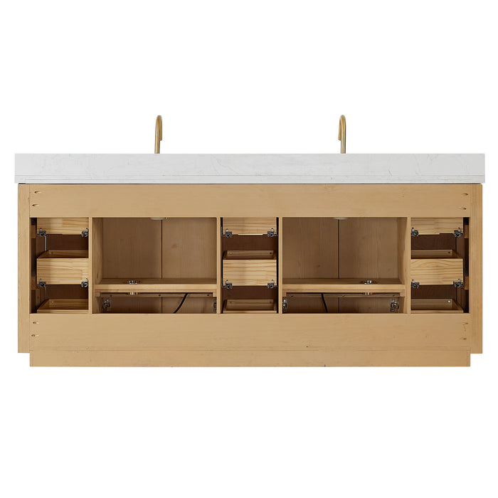 Cádiz 84in. Free-standing Double Bathroom Vanity in Washed Ash Grey with Composite top in Lightning White and Mirror