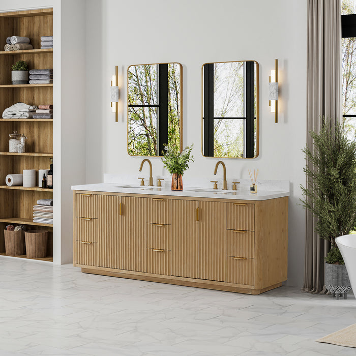 Cádiz 84in. Free-standing Double Bathroom Vanity in Washed Ash Grey with Composite top in Lightning White and Mirror