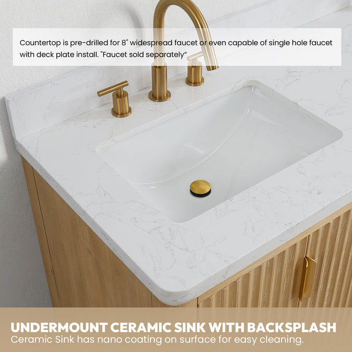Cádiz 84in. Free-standing Double Bathroom Vanity in Washed Ash Grey with Composite top in Lightning White and Mirror