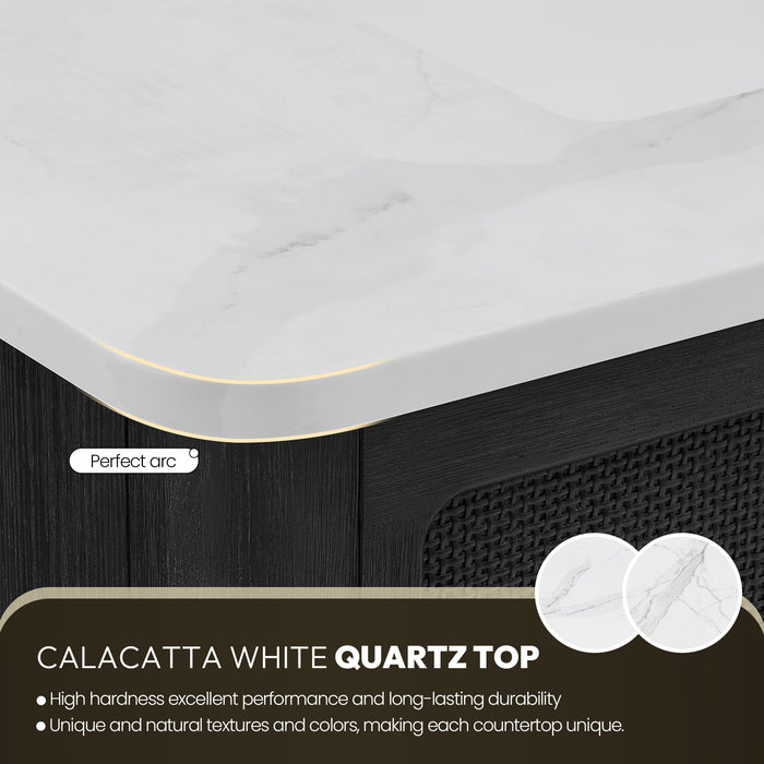 36 Inch Freestanding Plume Oak Black Bathroom Vanity with Fish Maw White Quartz Top and Soft-Close Drawers