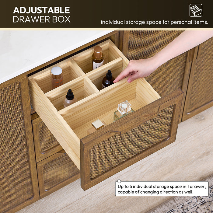Busan 36" Free-standing Single Bath Vanity in Oak Classic Brown with Fish Maw White Quartz Stone Top