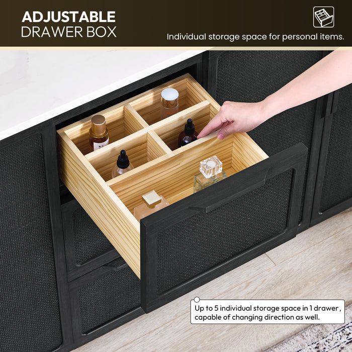 48 Inch Juniper Freestanding Oak Bathroom Vanity Cabinet with White Quartz Stone Top - With Classic Black Finish
