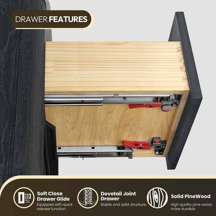 48 Inch Juniper Freestanding Oak Bathroom Vanity Cabinet with White Quartz Stone Top - With Classic Black Finish