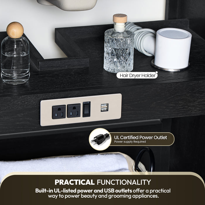 48 Inch Juniper Freestanding Oak Bathroom Vanity Cabinet with White Quartz Stone Top - With Classic Black Finish