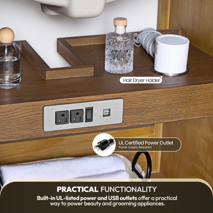 Busan 72" Free-standing Double Bath Vanity in Oak Classic Brown with Fish Maw White Quartz Stone Top