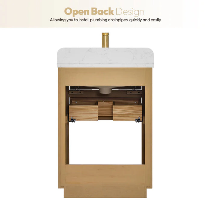 24-Inch Washed Ash Grey Opal Single Vanity Free-Standing Modern with Soft-Close Drawers