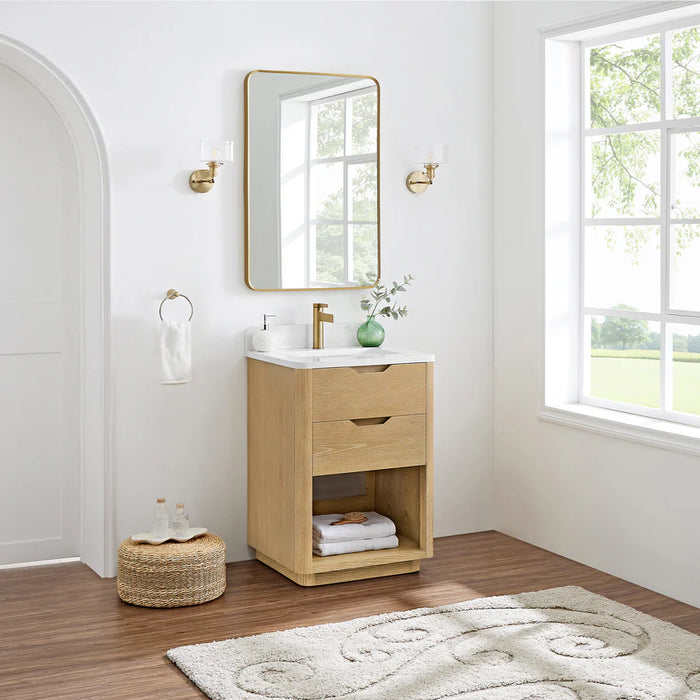 24-Inch Washed Ash Grey Opal Single Vanity Free-Standing Modern with Soft-Close Drawers