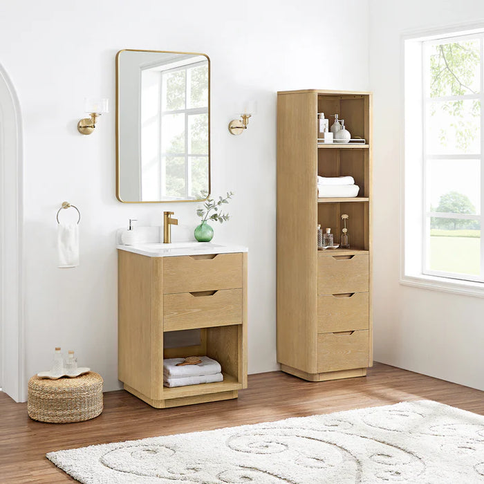 24-Inch Washed Ash Grey Opal Single Vanity Free-Standing Modern with Soft-Close Drawers