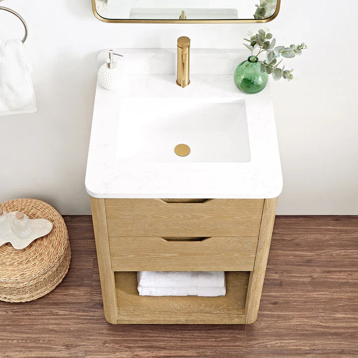 24-Inch Washed Ash Grey Opal Single Vanity Free-Standing Modern with Soft-Close Drawers
