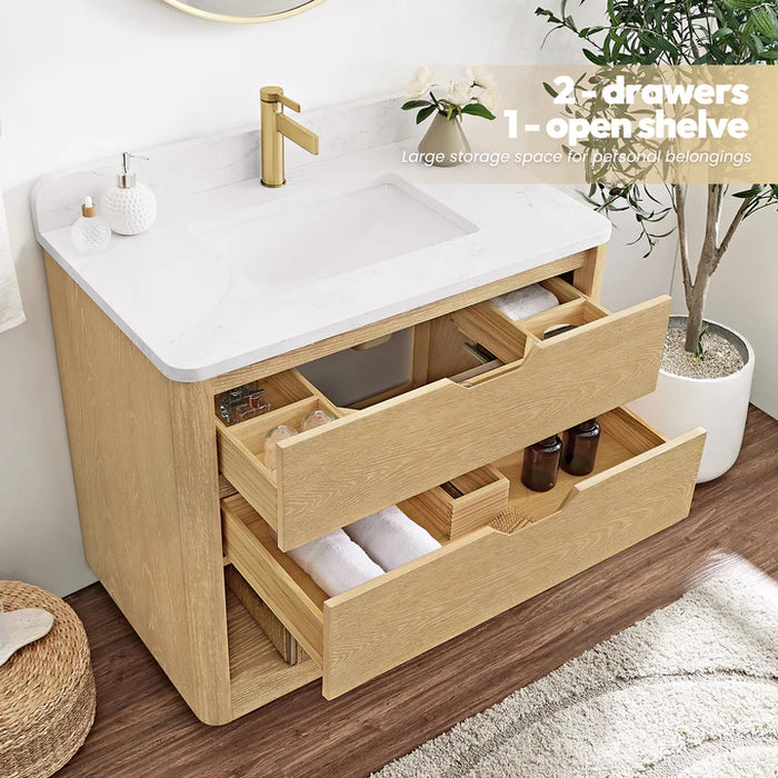 36-Inch Hearth Solid Wood Free-Standing Bathroom Vanity in Washed Ash Grey with White Grain Stone Top