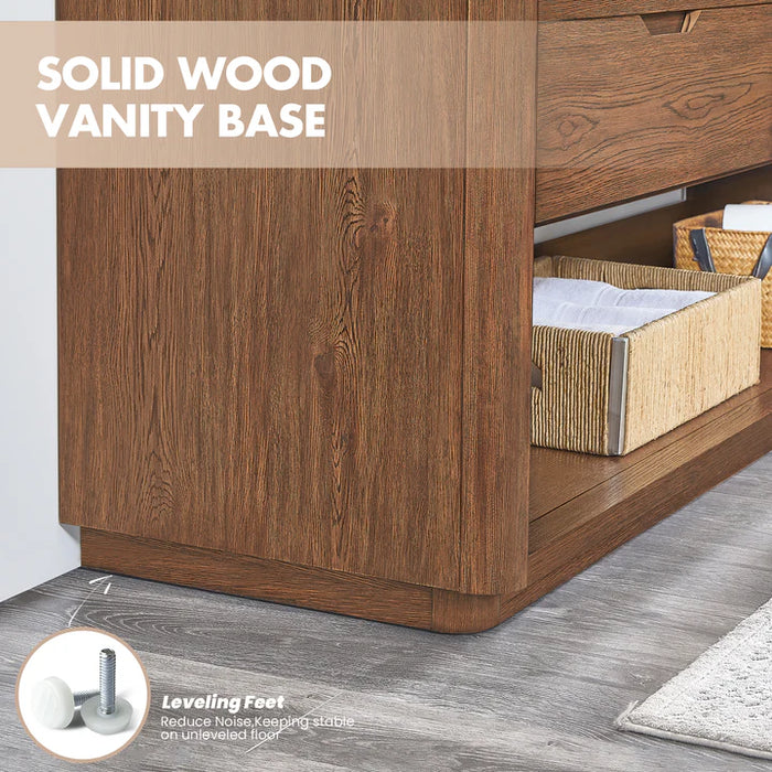 72-Inch Valley Double Bathroom Vanity Oak Weathered Brown Free-Standing Modern with Stone Top
