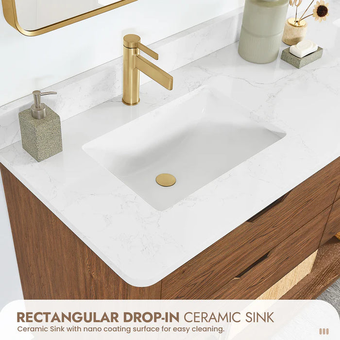 72-Inch Valley Double Bathroom Vanity Oak Weathered Brown Free-Standing Modern with Stone Top