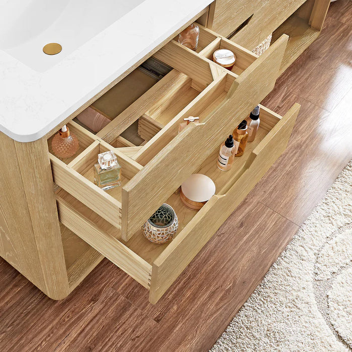 72-Inch Moon Freestanding Double Vanity - Solid Wood with White Grain Stone & Soft-Close Storage