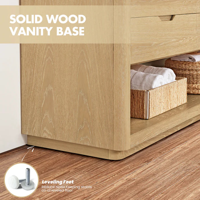72-Inch Moon Freestanding Double Vanity - Solid Wood with White Grain Stone & Soft-Close Storage