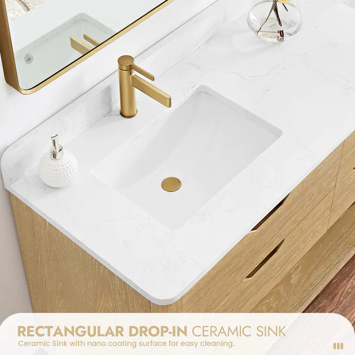 72-Inch Moon Freestanding Double Vanity - Solid Wood with White Grain Stone & Soft-Close Storage