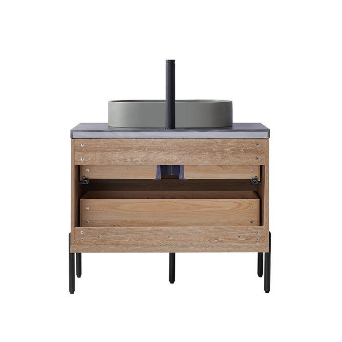 36 Inch Sequoia Single Sink Oak Vanity with Black Sintered Stone Top & Mirror