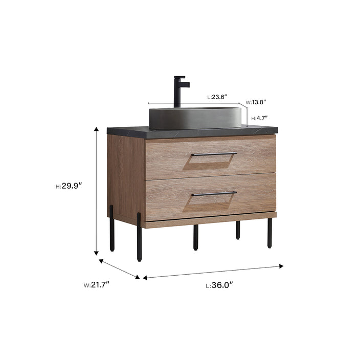 36 Inch Sequoia Single Sink Oak Vanity with Black Sintered Stone Top & Mirror