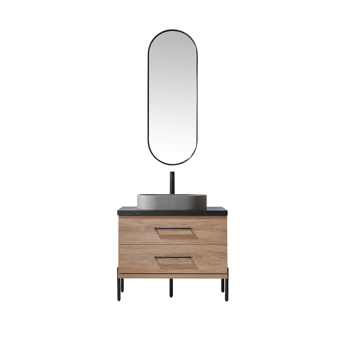36 Inch Sequoia Single Sink Oak Vanity with Black Sintered Stone Top & Mirror