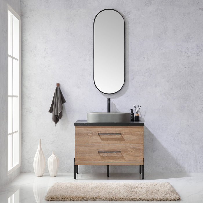 36 Inch Sequoia Single Sink Oak Vanity with Black Sintered Stone Top & Mirror