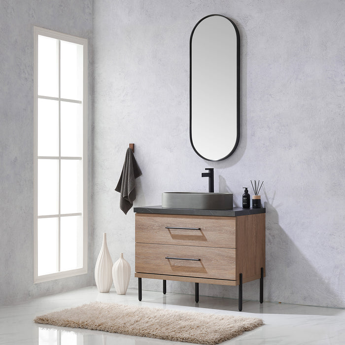 36 Inch Sequoia Single Sink Oak Vanity with Black Sintered Stone Top & Mirror