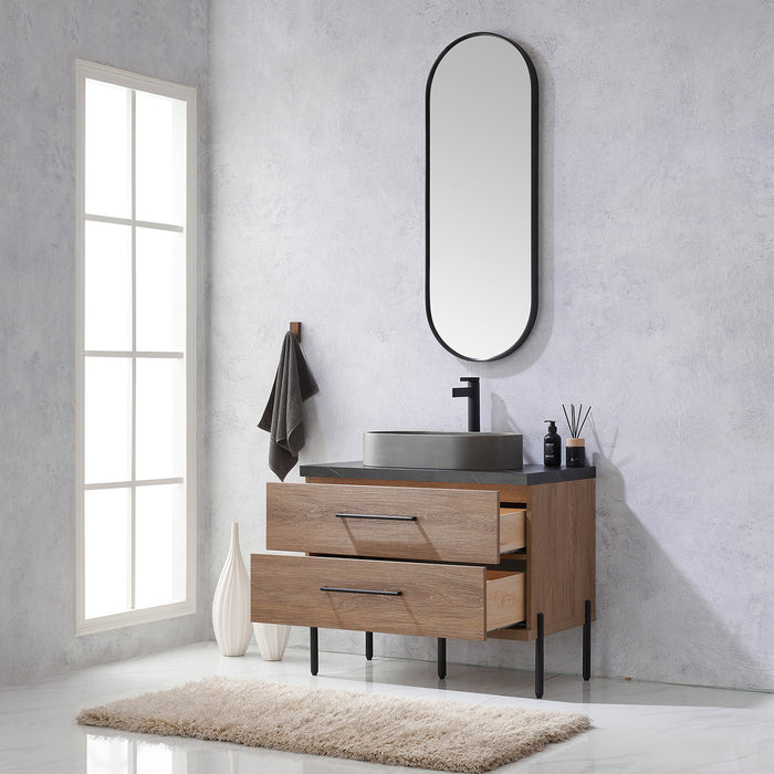 36 Inch Sequoia Single Sink Oak Vanity with Black Sintered Stone Top & Mirror