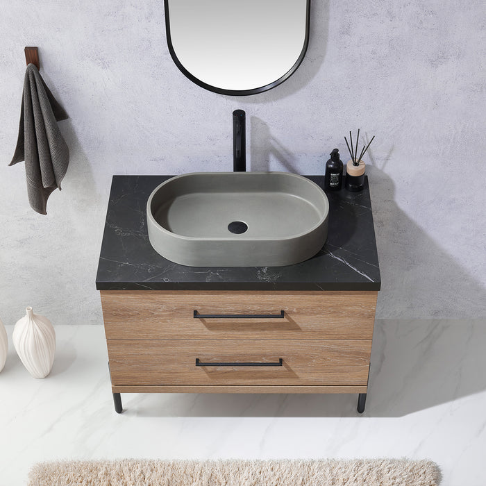 36 Inch Sequoia Single Sink Oak Vanity with Black Sintered Stone Top & Mirror