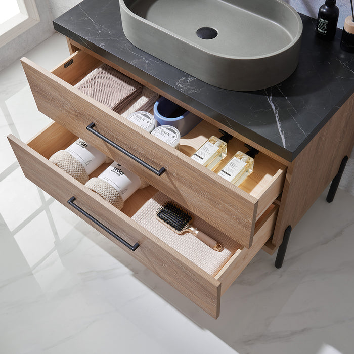 36 Inch Sequoia Single Sink Oak Vanity with Black Sintered Stone Top & Mirror