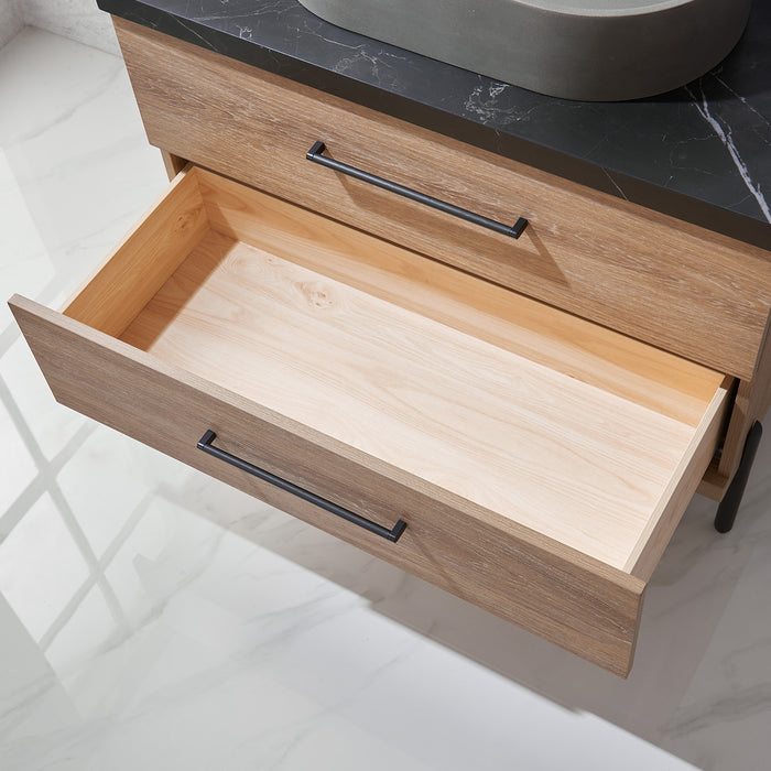 36 Inch Sequoia Single Sink Oak Vanity with Black Sintered Stone Top & Mirror