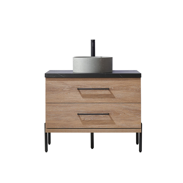 36 Inch Oak Sancerre Single Sink Bathroom Vanity with Concrete Sink Black Countertop