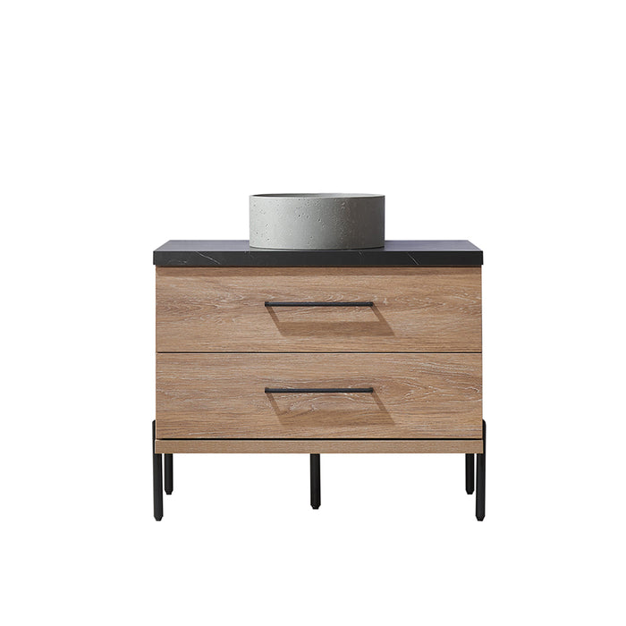 36 Inch Oak Sancerre Single Sink Bathroom Vanity with Concrete Sink Black Countertop