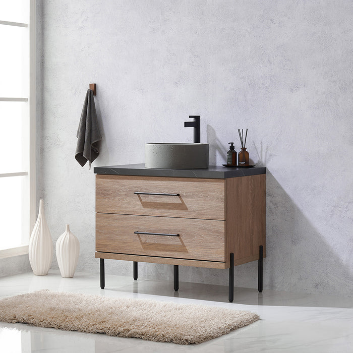 36 Inch Oak Sancerre Single Sink Bathroom Vanity with Concrete Sink Black Countertop