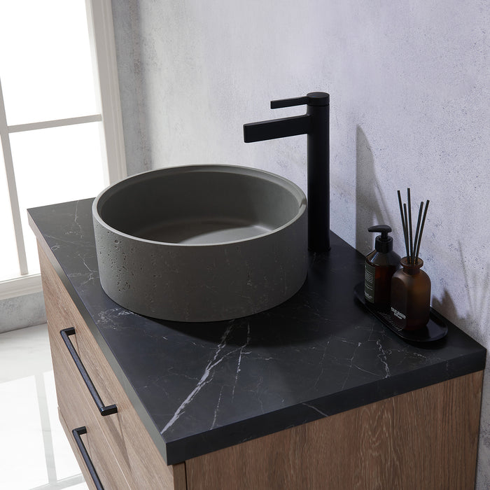 36 Inch Oak Sancerre Single Sink Bathroom Vanity with Concrete Sink Black Countertop