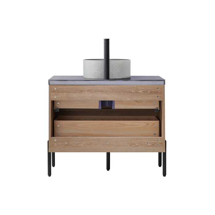 36-Inch Oak Shiloh Bathroom Vanity Set - Black Sintered Stone, Concrete Sink & Mirror Included