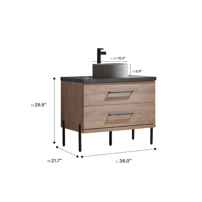 36-Inch Oak Shiloh Bathroom Vanity Set - Black Sintered Stone, Concrete Sink & Mirror Included