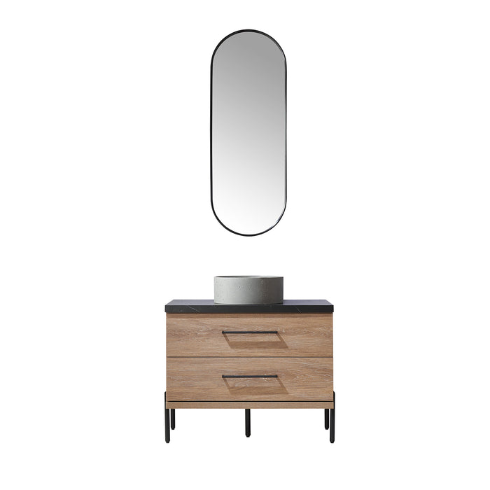 36-Inch Oak Shiloh Bathroom Vanity Set - Black Sintered Stone, Concrete Sink & Mirror Included