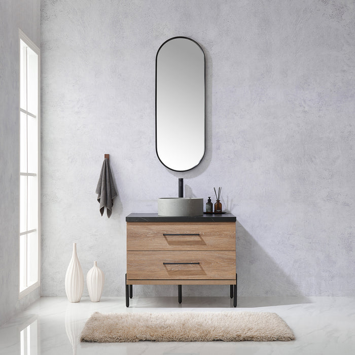 36-Inch Oak Shiloh Bathroom Vanity Set - Black Sintered Stone, Concrete Sink & Mirror Included