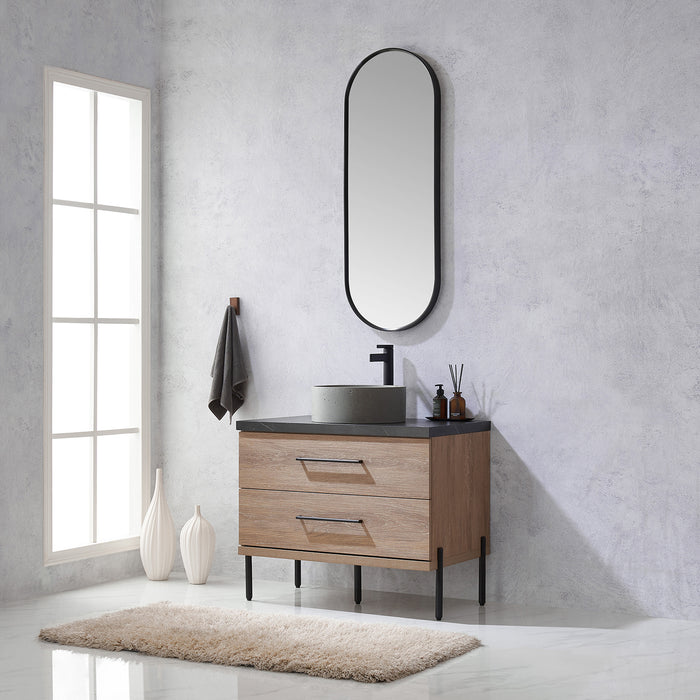 36-Inch Oak Shiloh Bathroom Vanity Set - Black Sintered Stone, Concrete Sink & Mirror Included