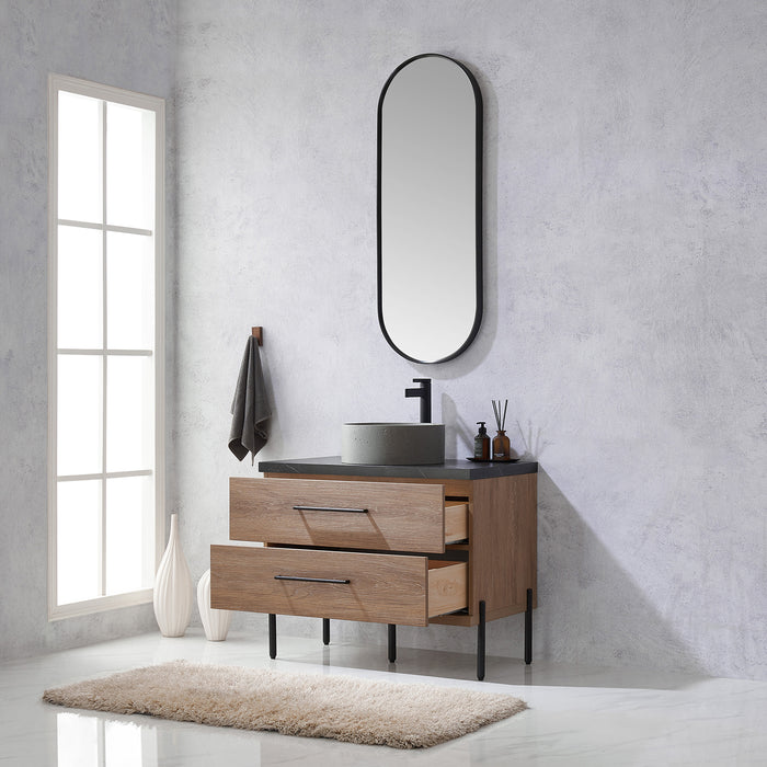36-Inch Oak Shiloh Bathroom Vanity Set - Black Sintered Stone, Concrete Sink & Mirror Included