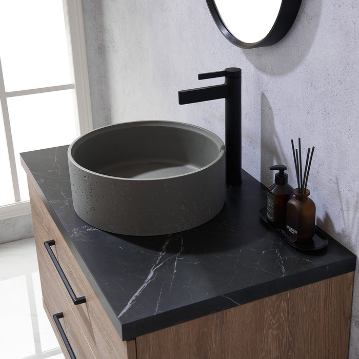 36-Inch Oak Shiloh Bathroom Vanity Set - Black Sintered Stone, Concrete Sink & Mirror Included