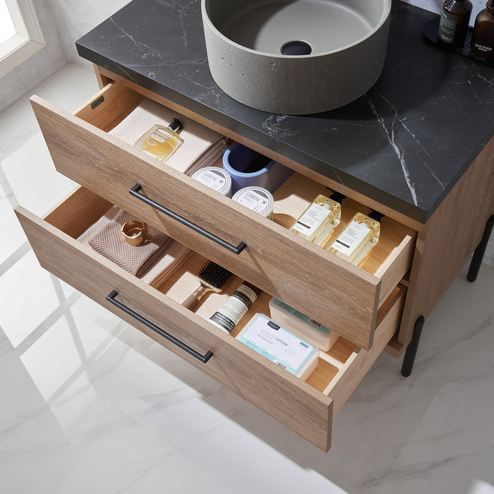 36-Inch Oak Shiloh Bathroom Vanity Set - Black Sintered Stone, Concrete Sink & Mirror Included