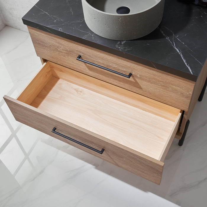 36-Inch Oak Shiloh Bathroom Vanity Set - Black Sintered Stone, Concrete Sink & Mirror Included