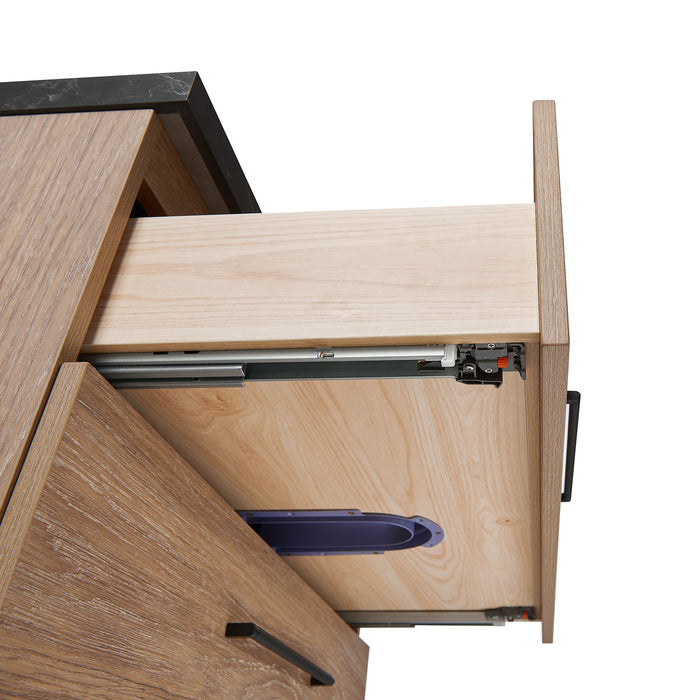 36-Inch Sirocco Single Sink Oak Bathroom Vanity Set - Black Sintered Stone Top with Concrete Sink & Mirror