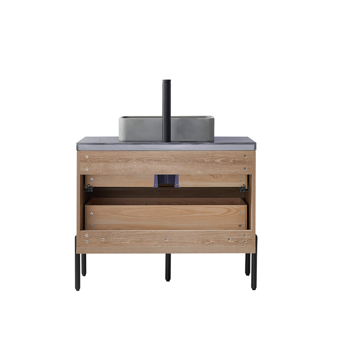 36-Inch Sirocco Single Sink Oak Bathroom Vanity Set - Black Sintered Stone Top with Concrete Sink & Mirror