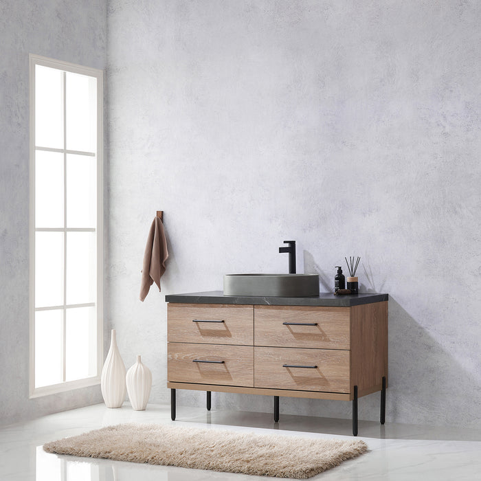 Trento 48" Single Sink Bath Vanity in North American Oak with Black Sintered Stone Top with Concrete Sink 12