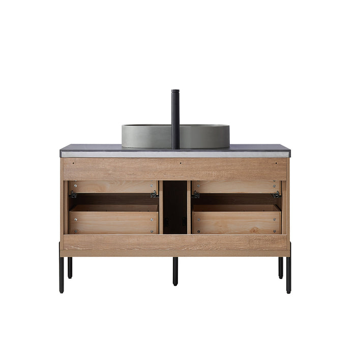 Trento 48" Single Sink Bath Vanity in North American Oak with Black Sintered Stone Top with Concrete Sink 12