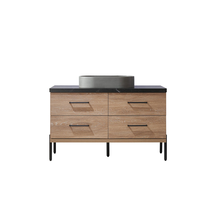 Trento 48" Single Sink Bath Vanity in North American Oak with Black Sintered Stone Top with Concrete Sink 12