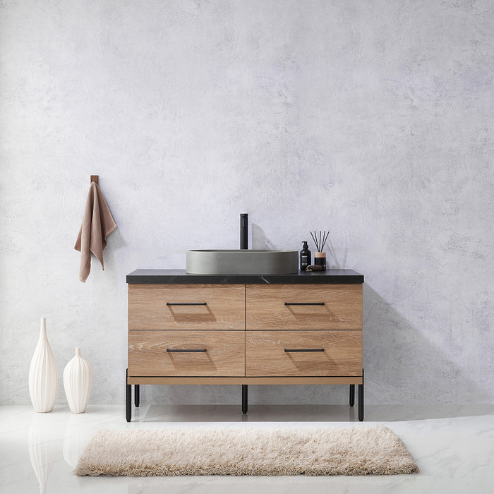 Trento 48" Single Sink Bath Vanity in North American Oak with Black Sintered Stone Top with Concrete Sink 12