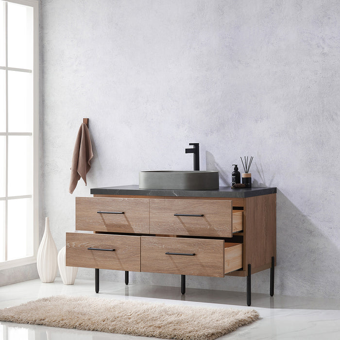 Trento 48" Single Sink Bath Vanity in North American Oak with Black Sintered Stone Top with Concrete Sink 12