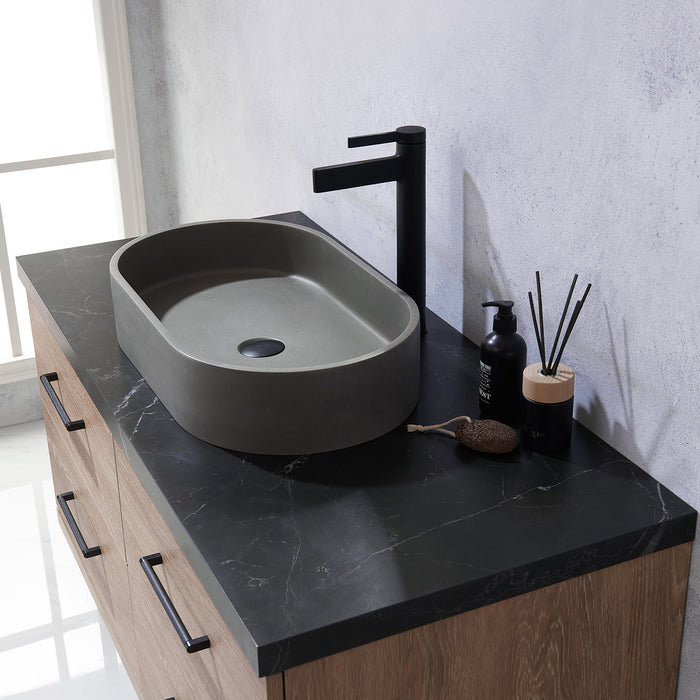 Trento 48" Single Sink Bath Vanity in North American Oak with Black Sintered Stone Top with Concrete Sink 12